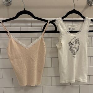 Brandy Melville Beige and White Camisoles